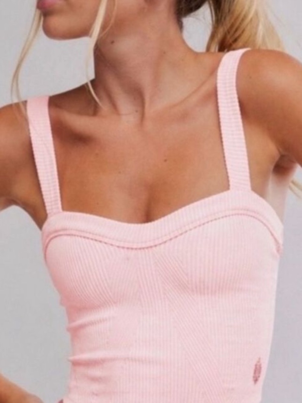 FP Movement Perfect Plated Cami Sweatheart Pink/Rose Ribbed Crop Tank M/L NWT